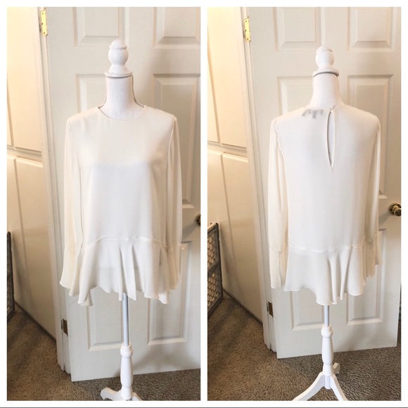 SOLD Theory silk blouse drop waist & flutter cuffs - Picture 2 of 6